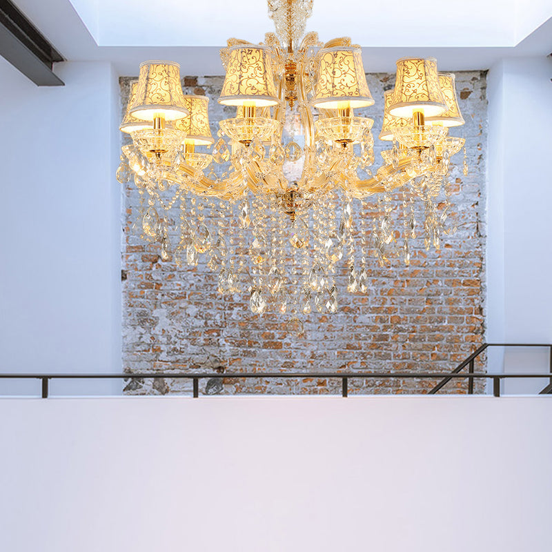 Modern Hand-Cut Crystal Teardrop Chandelier Light - 10 Heads Gold Pendant Suspension for Living Room
