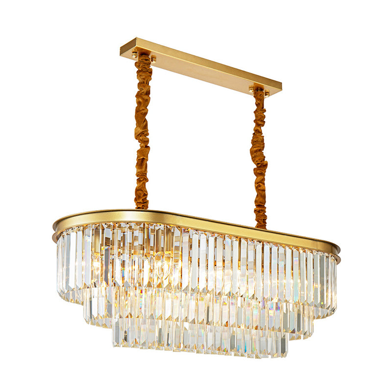 Modern Brass Island Pendant Light with Oval Crystal Shade - 8-Light Dining Room Hanging Lamp Kit