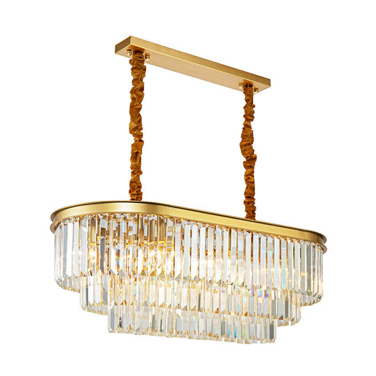 Modern Brass Island Pendant Light with Oval Crystal Shade - 8-Light Dining Room Hanging Lamp Kit