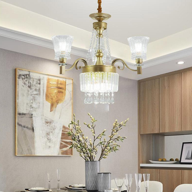 Sputnik Crystal Chandelier - Contemporary Ceiling Light with 11/13/15 Satin Brass Heads, 37.5"/40.5"/41" Wide
