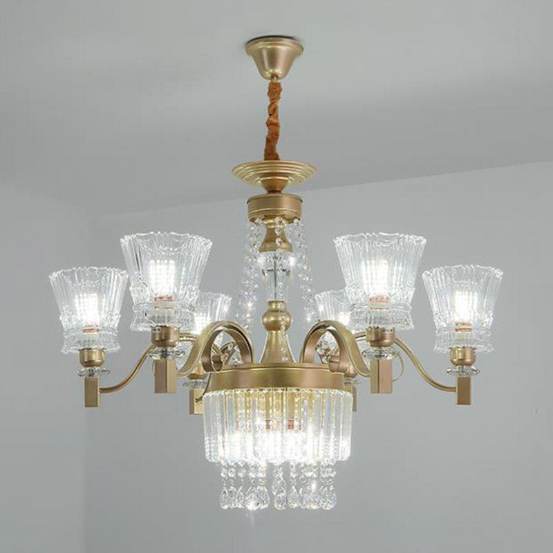 Sputnik Crystal Chandelier - Contemporary Ceiling Light with 11/13/15 Satin Brass Heads, 37.5"/40.5"/41" Wide