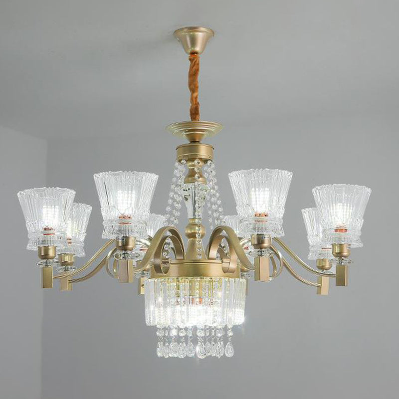 Sputnik Crystal Chandelier - Contemporary Ceiling Light with 11/13/15 Satin Brass Heads, 37.5"/40.5"/41" Wide