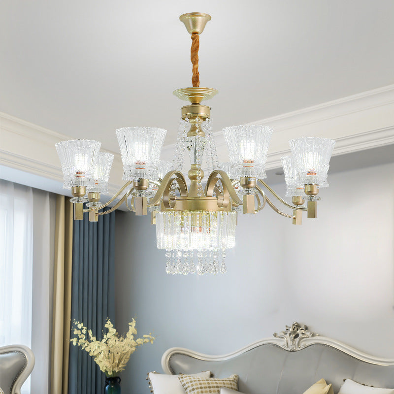 Sputnik Crystal Chandelier - Contemporary Ceiling Light with 11/13/15 Satin Brass Heads, 37.5"/40.5"/41" Wide