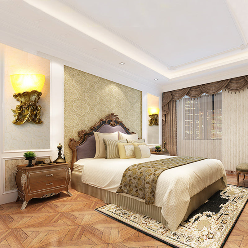 Modern Resin Angel Sconce Light, Indoor Wall Mount Beige/Gold/White Finish with Yellow Glass Bowl Shade