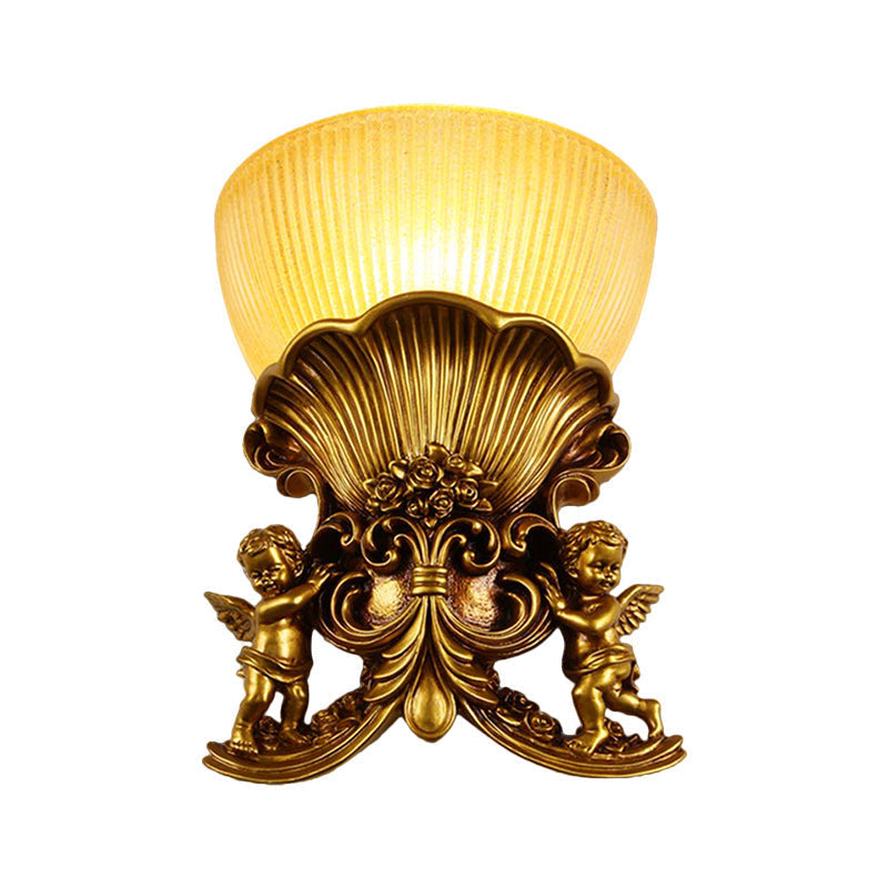Modern Resin Angel Sconce Light, Indoor Wall Mount Beige/Gold/White Finish with Yellow Glass Bowl Shade