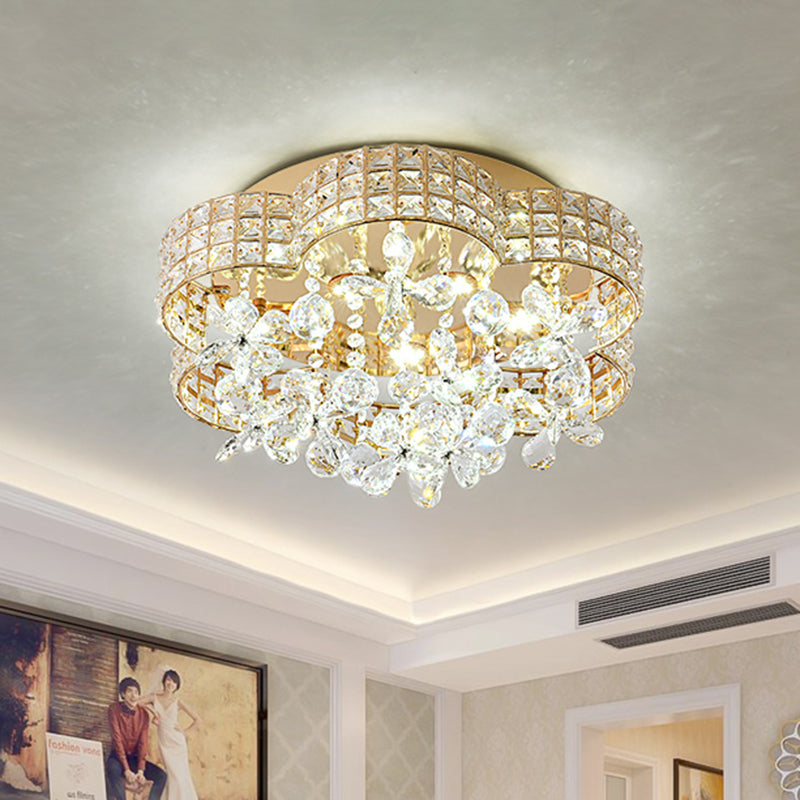 Scallop Crystal LED Ceiling Light in Gold - Modern Flush Mount Lamp for Bedroom