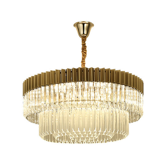 Modern Brass Chandelier Pendant Light with 6 Crystal Heads - 2 Tiers, Living Room Décor