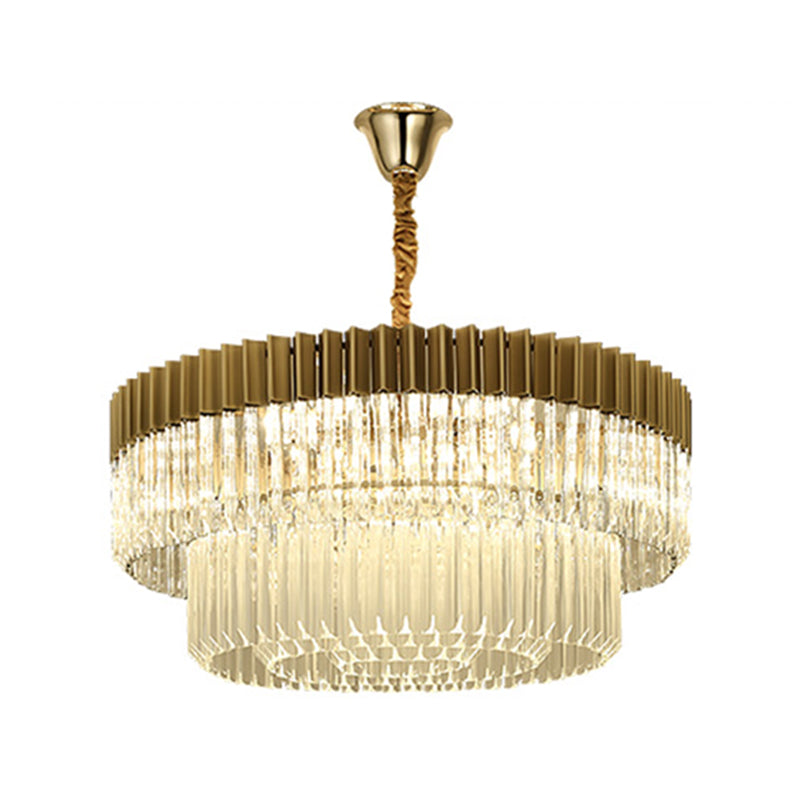Modern Brass Chandelier Pendant Light with 6 Crystal Heads - 2 Tiers, Living Room Décor