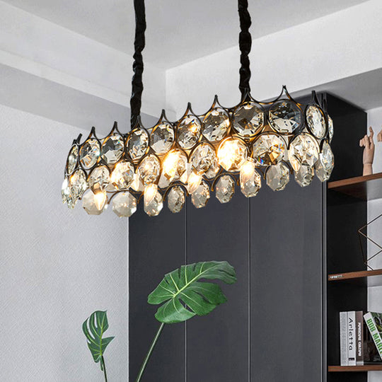 Modern Black/Gold Pendant Lighting Fixture with Crystal Prism Shade - 8-Bulb Dining Room Island Light