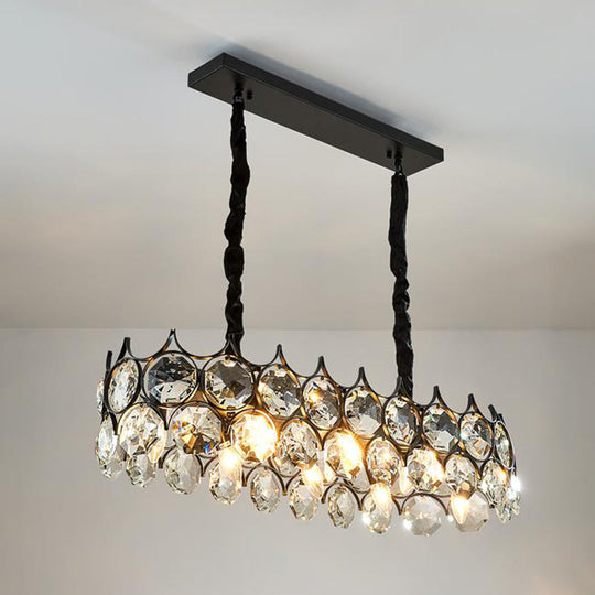 Modern Black/Gold Pendant Lighting Fixture with Crystal Prism Shade - 8-Bulb Dining Room Island Light