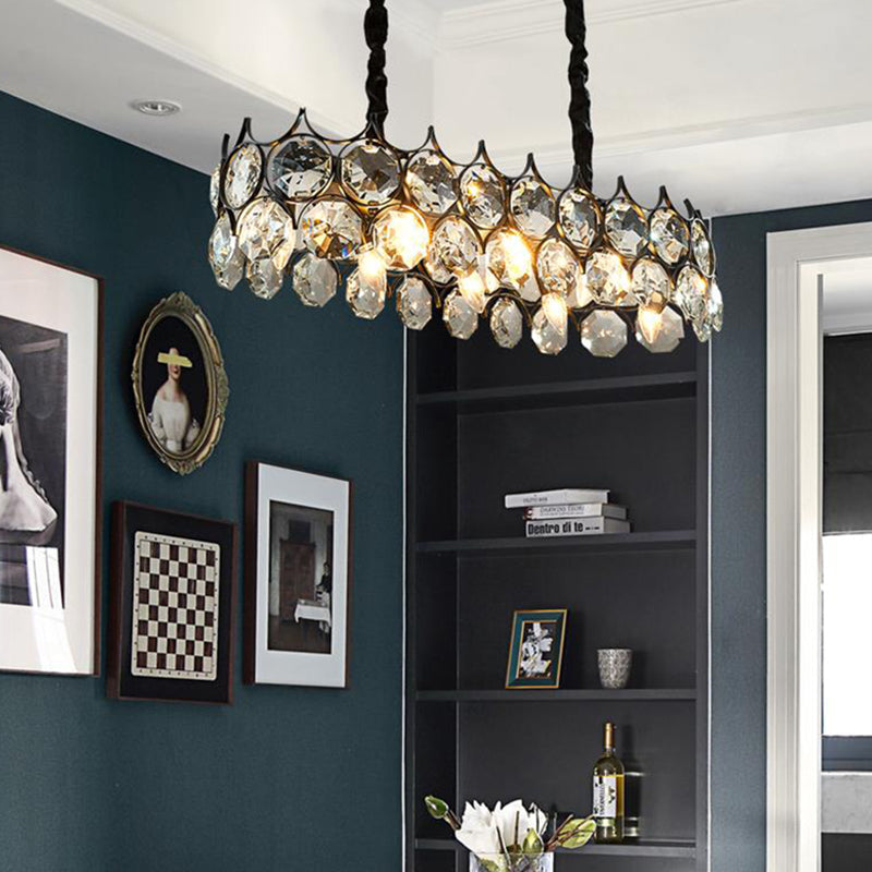 Modern Black/Gold Pendant Lighting Fixture with Crystal Prism Shade - 8-Bulb Dining Room Island Light