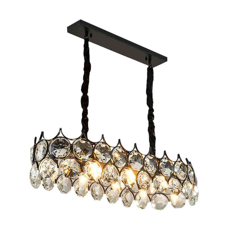 Modern Black/Gold Pendant Lighting Fixture with Crystal Prism Shade - 8-Bulb Dining Room Island Light