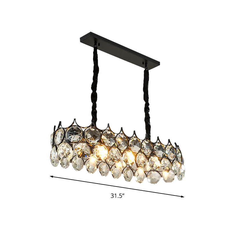 Modern Black/Gold Pendant Lighting Fixture with Crystal Prism Shade - 8-Bulb Dining Room Island Light
