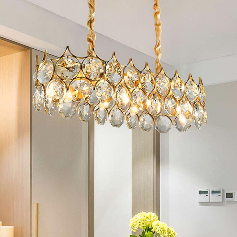 Modern Black/Gold Pendant Lighting Fixture with Crystal Prism Shade - 8-Bulb Dining Room Island Light