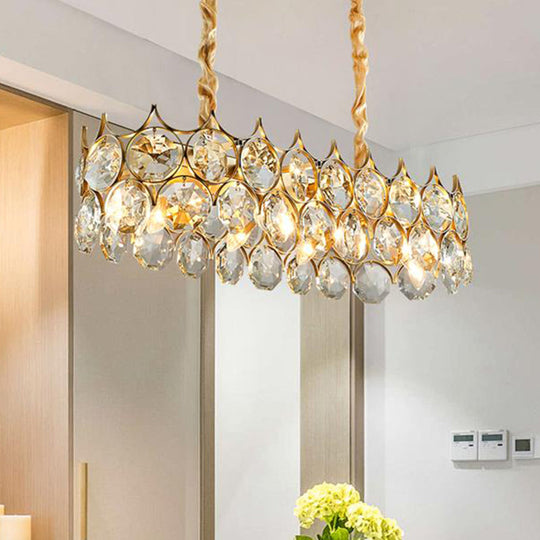 Modern Black/Gold Pendant Lighting Fixture with Crystal Prism Shade - 8-Bulb Dining Room Island Light