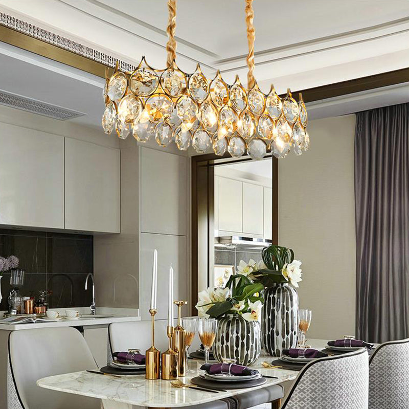 Modern Black/Gold Pendant Lighting Fixture with Crystal Prism Shade - 8-Bulb Dining Room Island Light