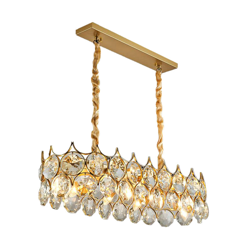 Modern Black/Gold Pendant Lighting Fixture with Crystal Prism Shade - 8-Bulb Dining Room Island Light