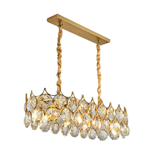 Modern Black/Gold Pendant Lighting Fixture with Crystal Prism Shade - 8-Bulb Dining Room Island Light