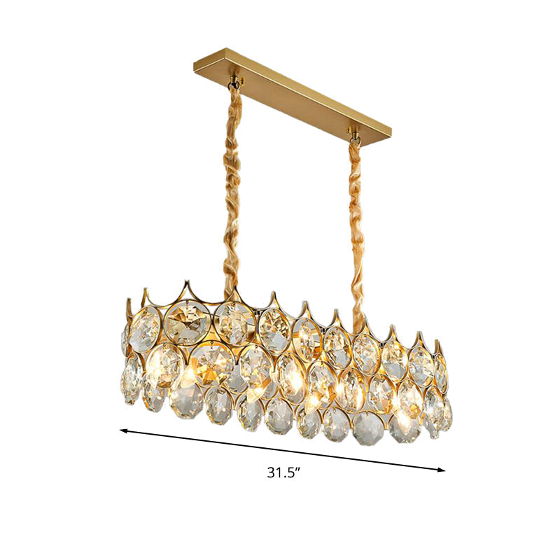 Modern Black/Gold Pendant Lighting Fixture with Crystal Prism Shade - 8-Bulb Dining Room Island Light