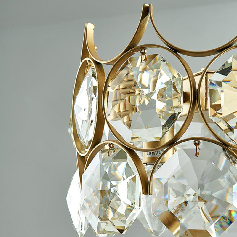 Modern Black/Gold Pendant Lighting Fixture with Crystal Prism Shade - 8-Bulb Dining Room Island Light