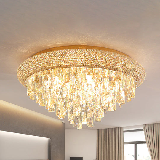 Gold Crystal LED Ceiling Light with Sleek Rectangle Design