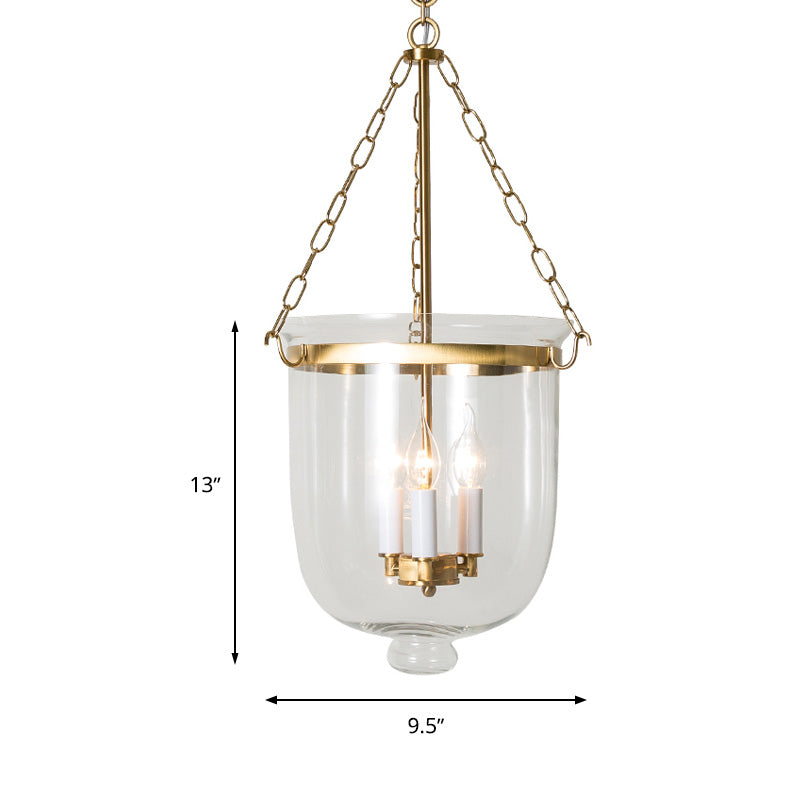 Clear Glass Pendant Chandelier - Colonial Style - 3 Bulbs - Bedroom Hanging Light