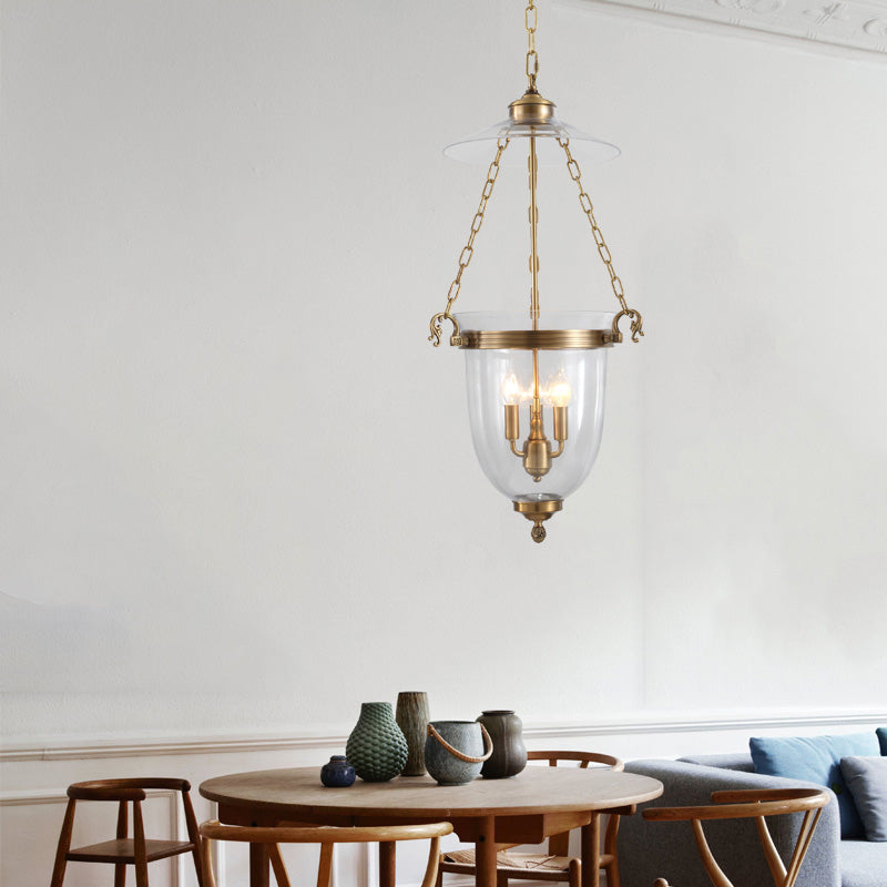 Colonial 3-Head Clear Glass Candle Chandelier Pendant Light Fixture for Living Room