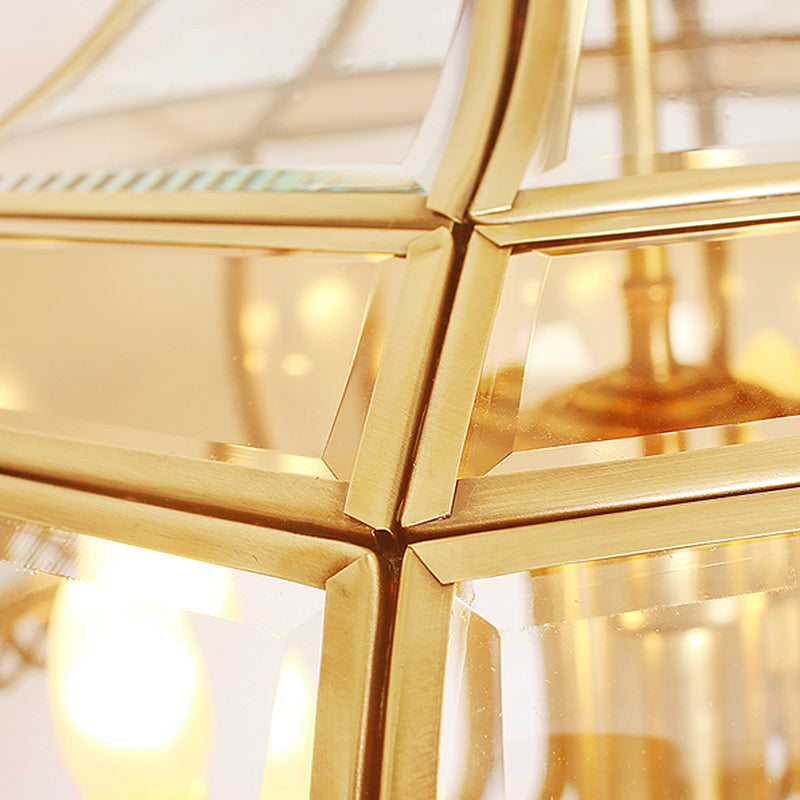 Colonial Clear Glass 7-Head Gold Hanging Chandelier for Curved Dining Room Ceilings