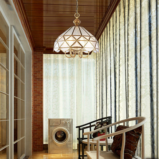 Frosted Glass Pendant Chandelier - Colonial 5-Bulb Hanging Light in Gold for Dining Room