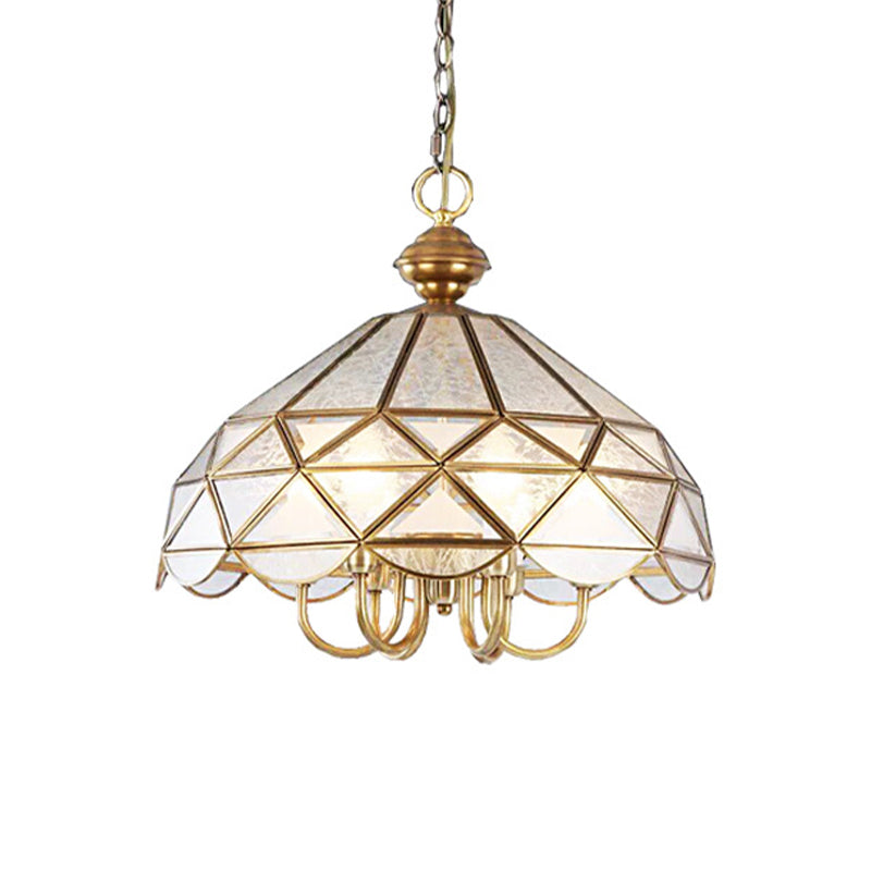 Frosted Glass Pendant Chandelier - Colonial 5-Bulb Hanging Light in Gold for Dining Room