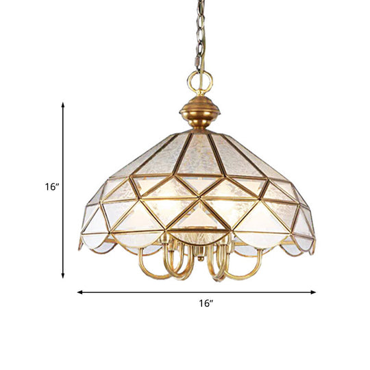 Frosted Glass Pendant Chandelier - Colonial 5-Bulb Hanging Light in Gold for Dining Room