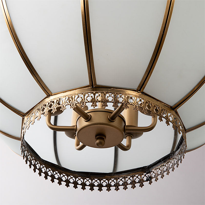 Colonial Lantern Pendant Chandelier for Bedroom, White Glass, 16"/19.5" Width, 3/6 Heads