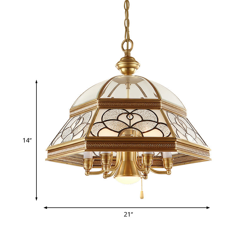 Gold Chandelier Dome with Sandblasted Glass - 6/7 Lights Down Lighting Pendant for Living Room, 19.5"/21" W