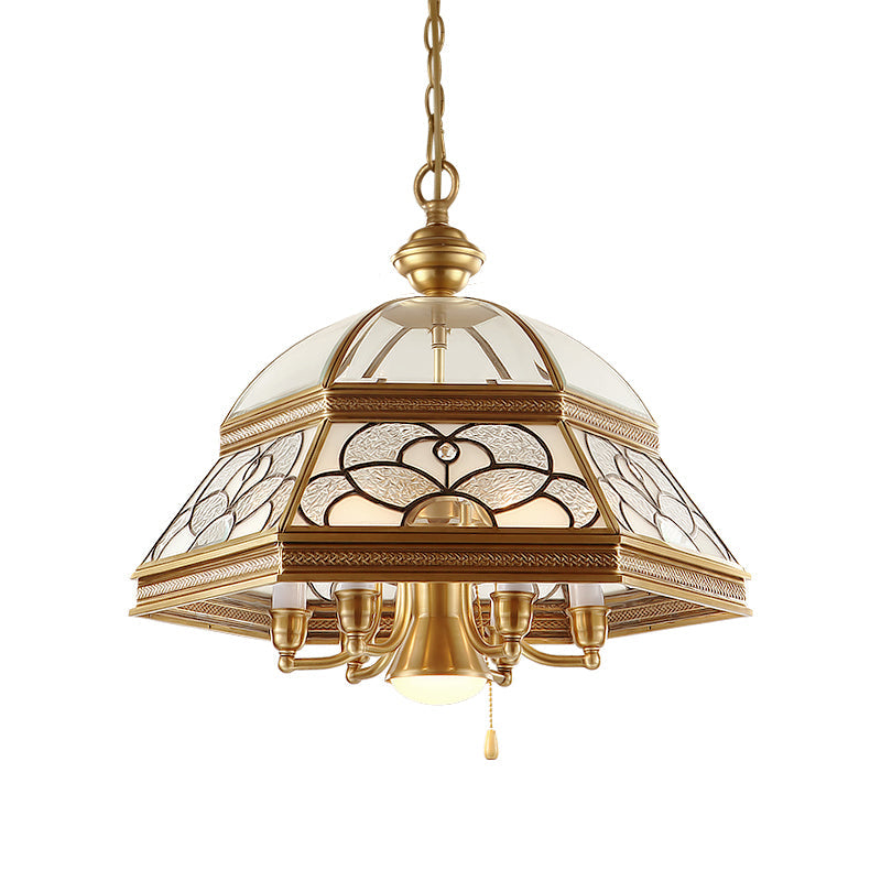 Gold Chandelier Dome with Sandblasted Glass - 6/7 Lights Down Lighting Pendant for Living Room, 19.5"/21" W