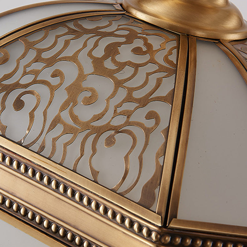 Dining Room Colonial Chandelier - Bell Mouth Blown Opal Glass, 5 Heads, Gold Hanging Light Fixture