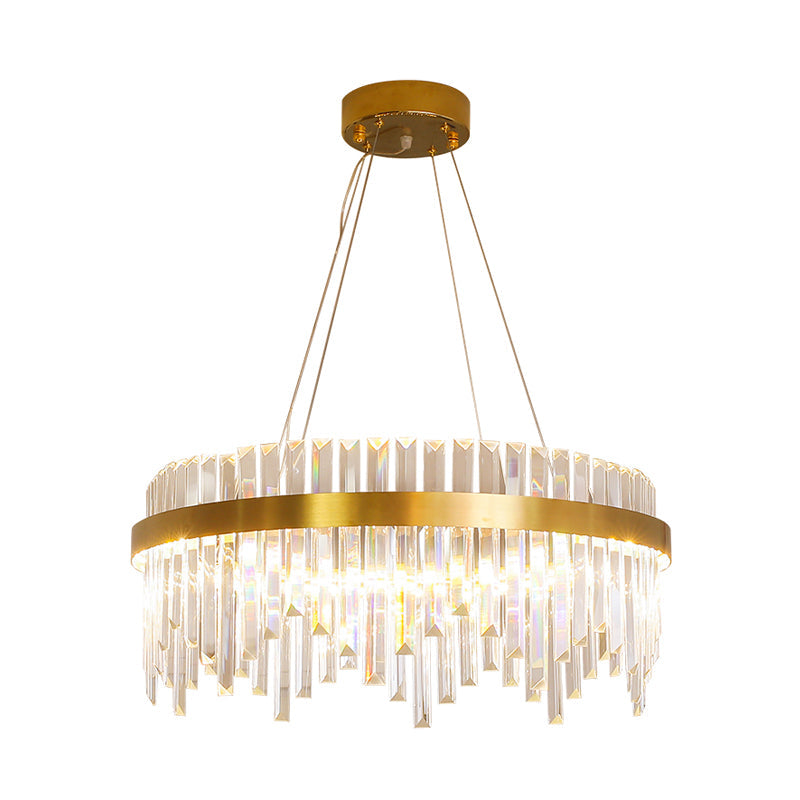 Modern Gold LED Hanging Ceiling Light with Crystal Rod Chandelier - 16"/19.5" Wide