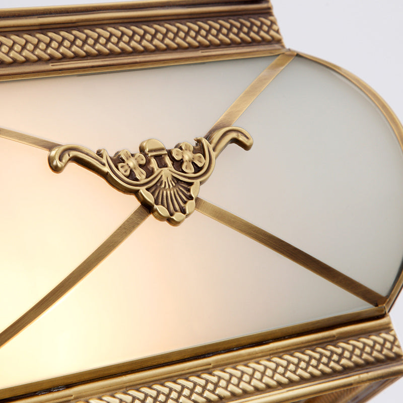 Colonial Satin Opal Glass 5-Light Brass Hexagon Pendant Chandelier for Dining Room