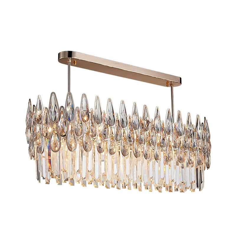 Crystal Island Lamp - Modern Teardrop Pendant Light, Oval Clear, 10 Lights