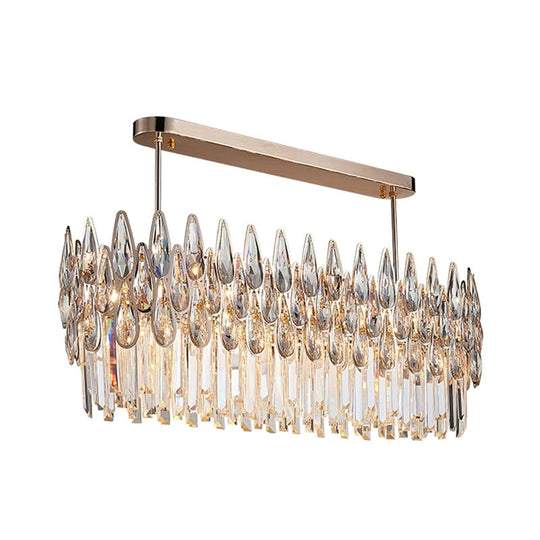 Crystal Island Lamp - Modern Teardrop Pendant Light, Oval Clear, 10 Lights