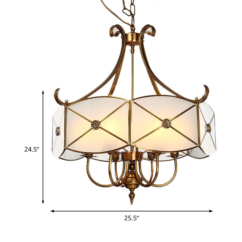 White Glass Colonial Drum Hanging Pendant Chandelier - 4/6 Heads - Bedroom Lighting Fixture