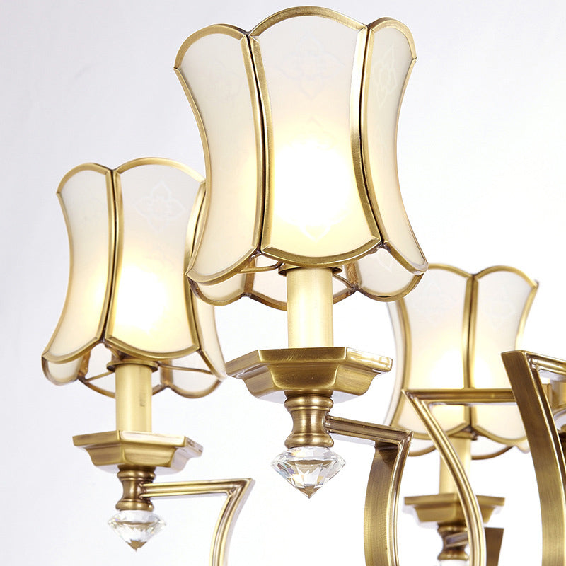 White Colonial Pendant Chandelier with Frosted Glass Flare - 6 Bulbs - Stylish Ceiling Hang Light for Living Room