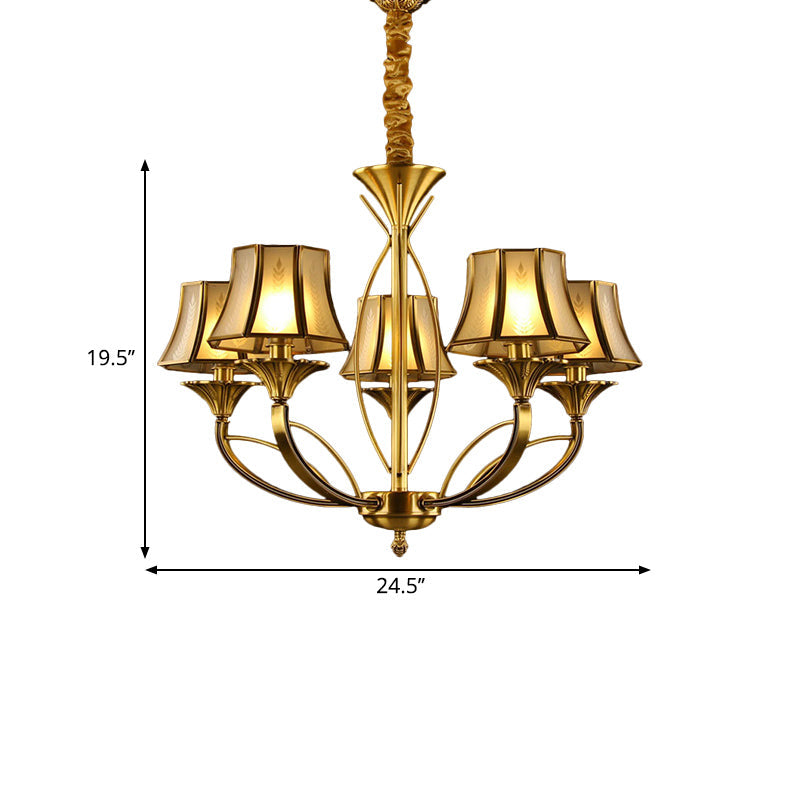 Gold Flared Chandelier with Frosted White Glass Shades - 5/6/8 Heads Pendant Light for Living Room