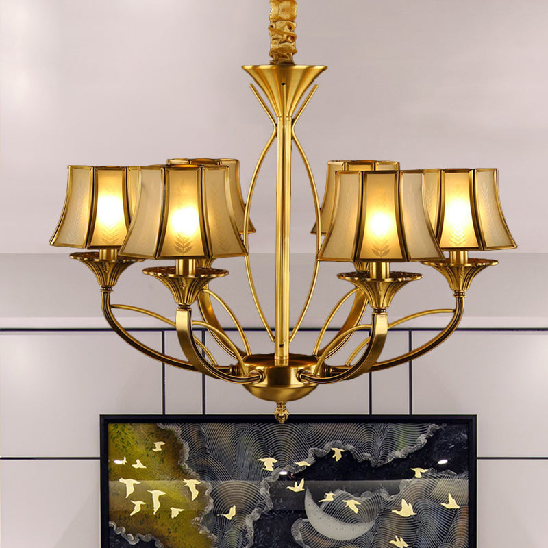 Gold Flared Chandelier with Frosted White Glass Shades - 5/6/8 Heads Pendant Light for Living Room