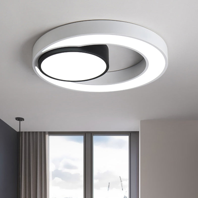 Modern Metal Black and White Round LED Flush Light - 16"/19.5"/23.5" Wide - Warm/White Light