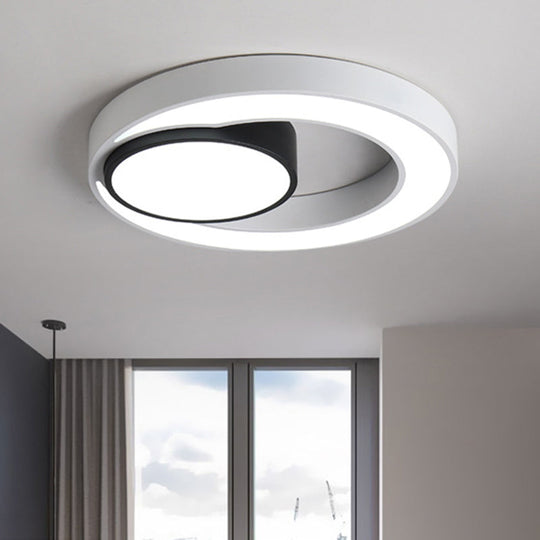 Modern Metal Black and White Round LED Flush Light - 16"/19.5"/23.5" Wide - Warm/White Light