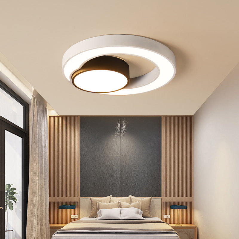 Modern Metal Black and White Round LED Flush Light - 16"/19.5"/23.5" Wide - Warm/White Light