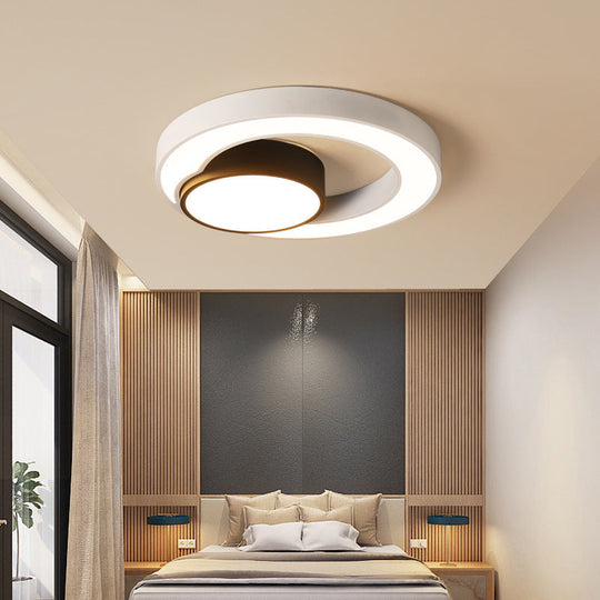 Modern Metal Black and White Round LED Flush Light - 16"/19.5"/23.5" Wide - Warm/White Light
