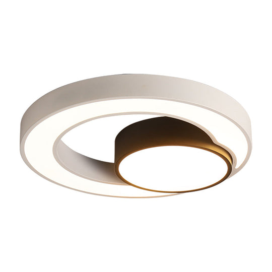 Modern Metal Black and White Round LED Flush Light - 16"/19.5"/23.5" Wide - Warm/White Light