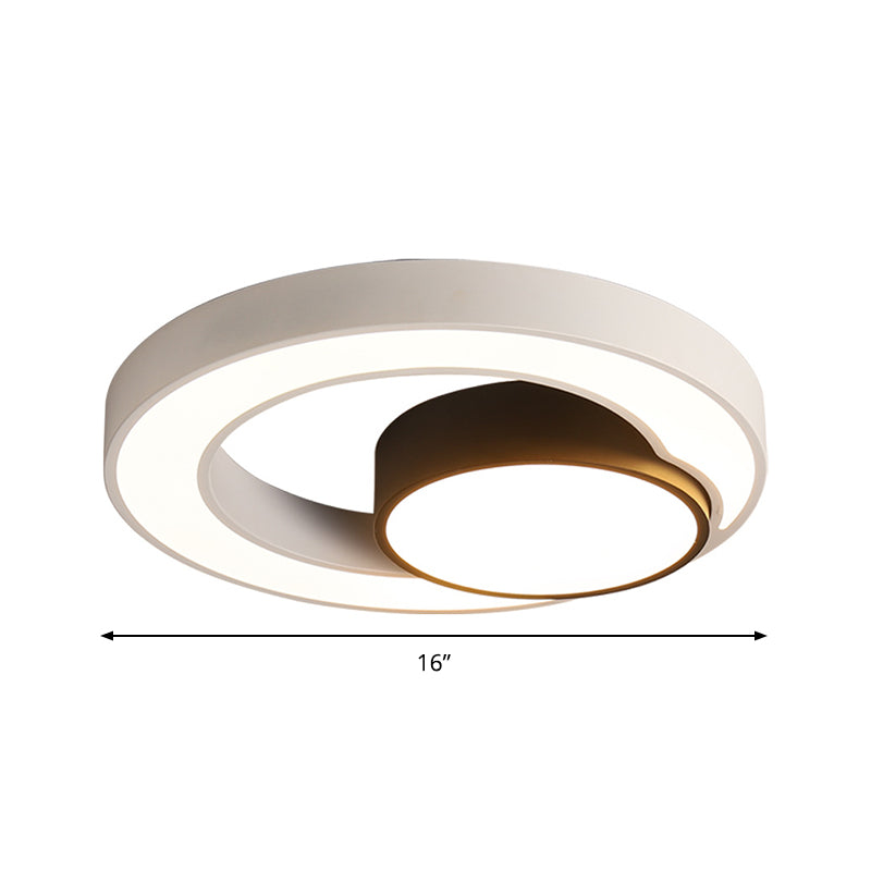 Modern Metal Black and White Round LED Flush Light - 16"/19.5"/23.5" Wide - Warm/White Light