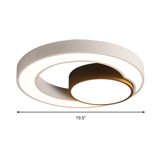 Modern Metal Black and White Round LED Flush Light - 16"/19.5"/23.5" Wide - Warm/White Light